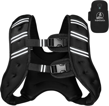 Weighted Vest for Women Men, 6lb/8lb/12lb/16lb/20lb/25lb/30lb Adjustable Weight Vest with Reflective Stripes for Workout, Strength Training, Running, Fitness, Muscle Building, Weight Loss, Rucking Vest With Phone Pouch