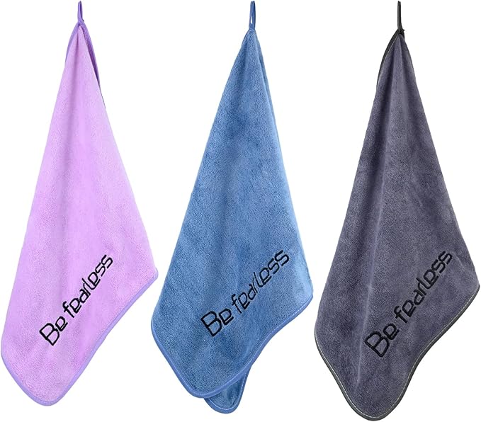 3 Pack Microfiber Gym Towels, 30 Inch X 14 Inch, Ultra Soft and Quick-Drying Towels for Fitness, Sports, Yoga, Cycling and Workout. Grey, Blue and Purple