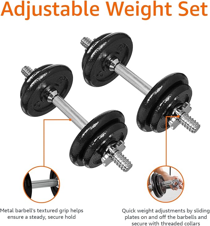 Amazon Basics Adjustable Dumbbell Hand Weight Set with Storage Case, Portable, Secure, 38 Pounds, Black