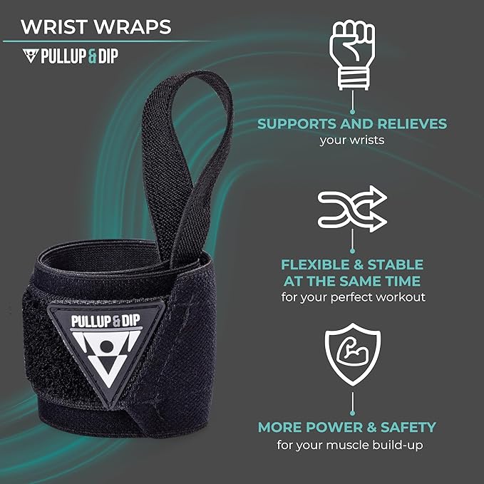 PULLUP & DIP Wrist Wraps, Professional Wrist Support for Weightlifting, Calisthenics, Bodybuilding & Strength Training, Stabilizing & Protective for Women & Men, No More Wrist Pain