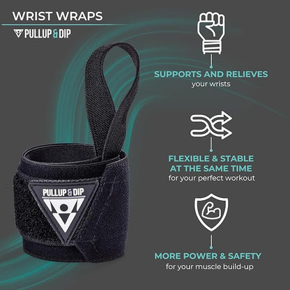 PULLUP & DIP Wrist Wraps, Professional Wrist Support for Weightlifting, Calisthenics, Bodybuilding & Strength Training, Stabilizing & Protective for Women & Men, No More Wrist Pain