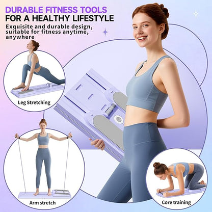 Pilates Board - Versatile Foldable Pilates Reformer Set at Home, Multi-Purpose Sliding Board for Pilates Workouts, 6-in-1, Purple