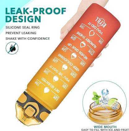 Enerbone 32 oz Drinking Water Bottle with Times to Drink and Straw, Motivational with Carrying Strap, Leakproof BPA & Toxic Free, Ensure You Drink Enough Water for Fitness Gym Outdoor