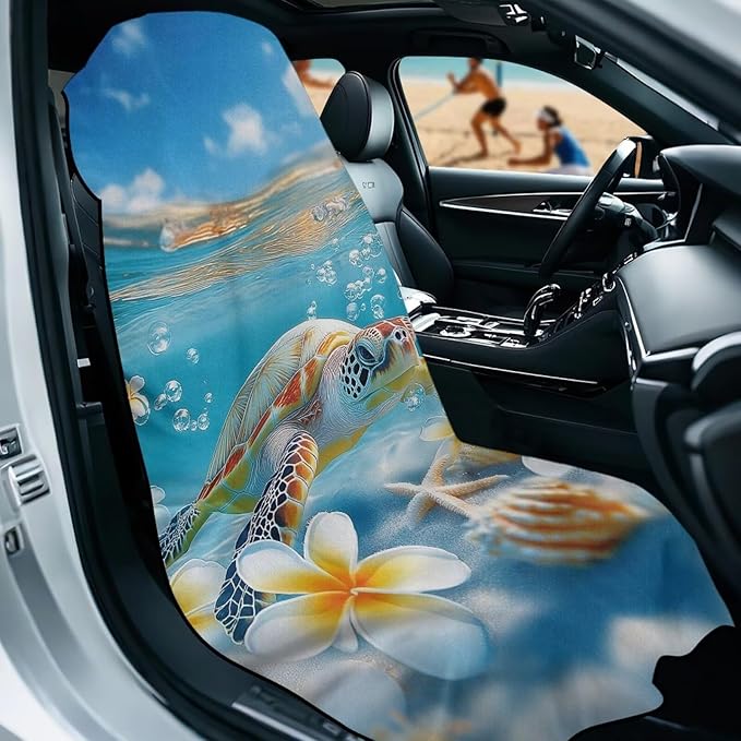 Bulopur Tropical Sea Turtle Beach Towel Soft Sand Free Sweatproof Car Seat Cover Towel for Yoga Mat Non-Slip Breathable Washable Sweat Towels Fits for SUV Sedan Truck