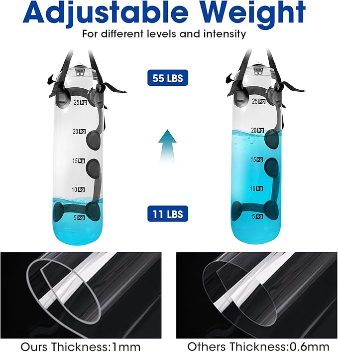 Water Weights Aqua Bag - Tidal Tank Dual-Purpose Training Bag, Adjustable Water Punching Bag & Sandbag Alternative for Strength, Core & Balance Workout. Portable Home Gym Equipment, 55 LBS