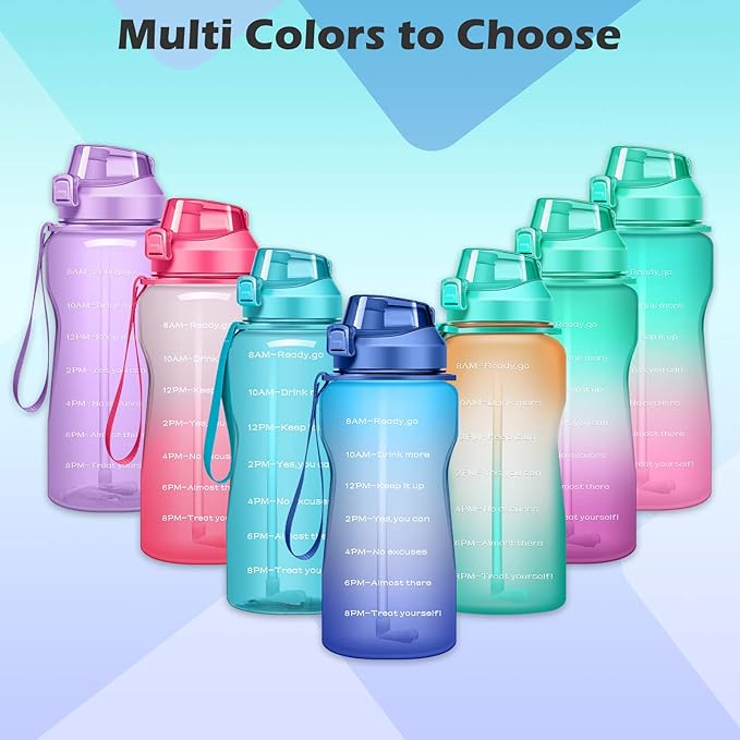 Gallon Motivational 64/100 oz Water Bottle with Time Marker & Straw, Large Daily Water Jug for Fitness Gym Outdoor Sports, Remind of All Day Hydration, Leak Proof, BPA Free (blue+purple, 100oz)