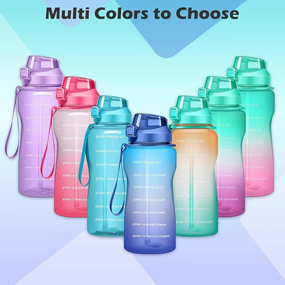 Gallon Motivational 64/100 oz Water Bottle with Time Marker & Straw, Large Daily Water Jug for Fitness Gym Outdoor Sports, Remind of All Day Hydration, Leak Proof, BPA Free (blue+purple, 100oz)