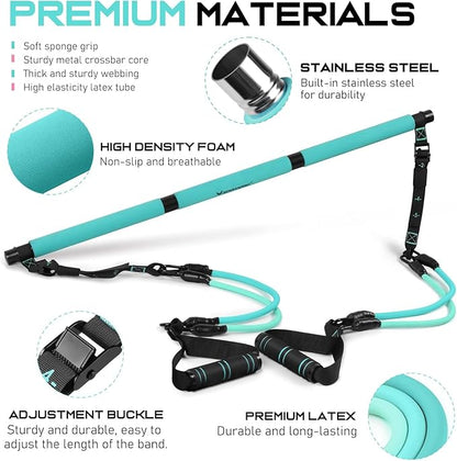 Pilates Bar Kit with Resistance Bands, Multifunctional Pilates Bar for Women & Men with Heavy-Duty Metal Adjustment Buckle, Pilates Home Equipment for Full BodyWorkouts
