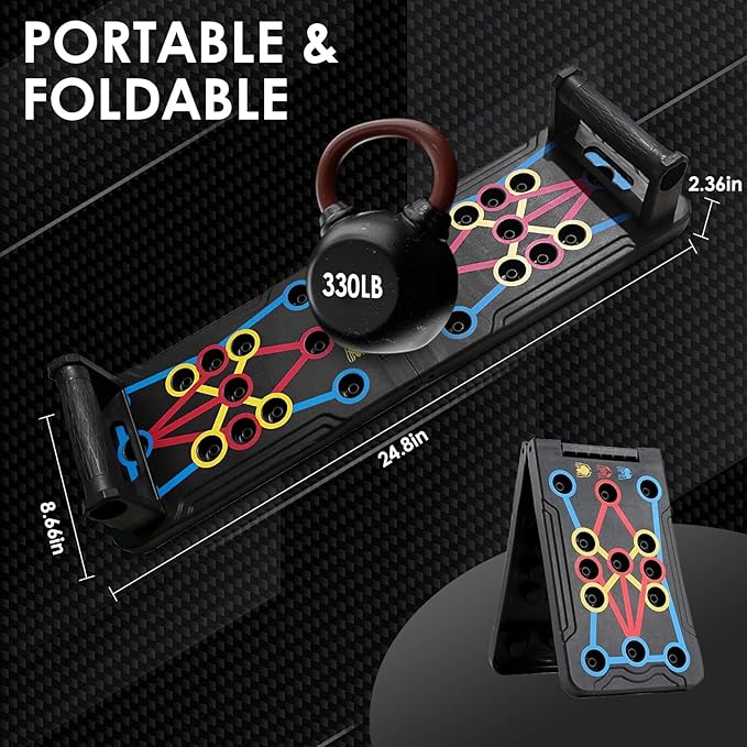 Push Up Board, 15 in 1 Multi-Functional Foldable Pushup Training Board with Handles, Foldable Floor Chest Muscle Exercise Fitness Equipment Burn Fat Push Up Board for Strength Training, Chest, Arms & Core
