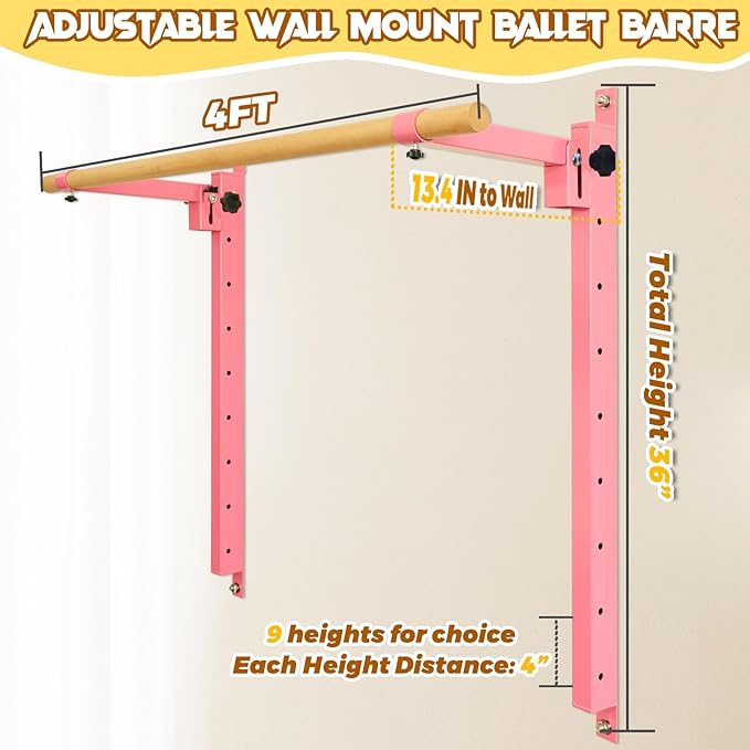 Height Adjustable Ballet Barre Foldable Ballet Bar Dance Training Barre,Wall Mount With Solid Beech Wood Bar,Home Fitness Equipment for Pull Up Stretching Never move or Shake