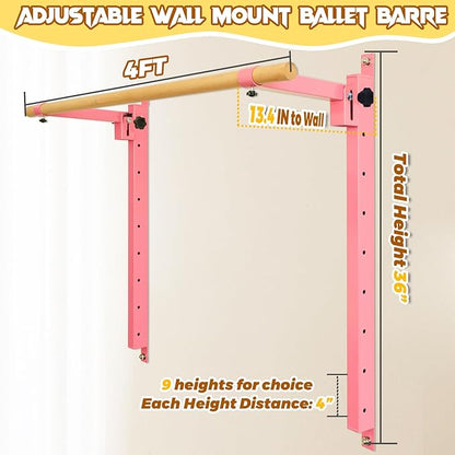 Height Adjustable Ballet Barre Foldable Ballet Bar Dance Training Barre,Wall Mount With Solid Beech Wood Bar,Home Fitness Equipment for Pull Up Stretching Never move or Shake