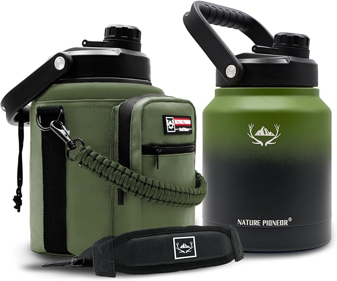 NATURE PIONEOR 84 oz Insulated Water Bottle - Double Vacuum Stainless Steel Water Jug with Holder/Carrier, Wide Mouth, Outdoor Sports, Hiking, Camping, Gym