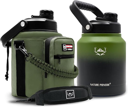 NATURE PIONEOR 84 oz Insulated Water Bottle - Double Vacuum Stainless Steel Water Jug with Holder/Carrier, Wide Mouth, Outdoor Sports, Hiking, Camping, Gym