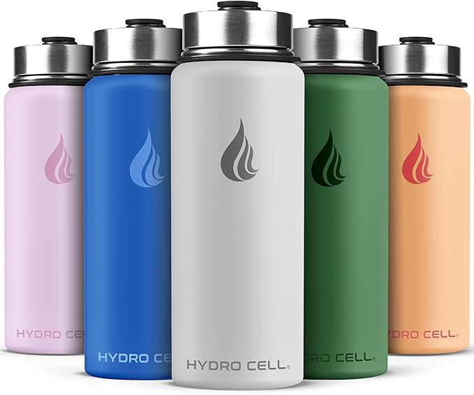 HYDRO CELL Stainless Steel Insulated Water Bottle with Straw - For Cold & Hot Drinks - Metal Vacuum Flask with Screw Cap and Modern Leakproof Sport Thermos for Adults (Frost 18oz)