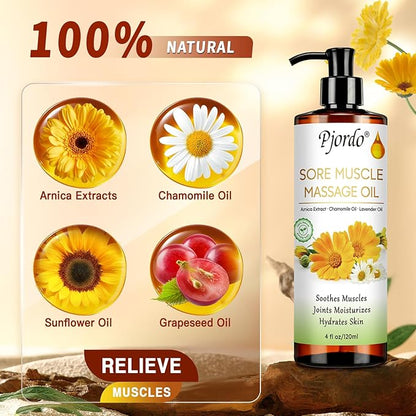 Massage Oil for Massage Therapy, Lavender Massage Oils for Relaxation, Sore Muscle Arnica Oil with Massage Roller Ball, Calming, Moisturizing, Soothes Muscles, Spa Gift Set for Him Her