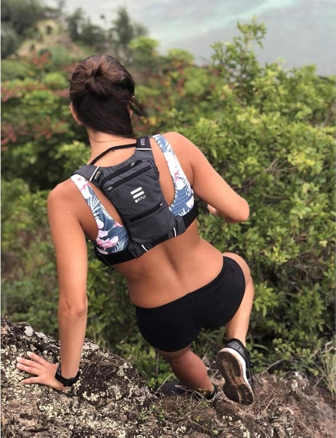 FITLY Minimalist Running Pack - Fitness Backpack Phone Holder, Storage, Thoracic Belt - Carry Personal Items - Running Gear for Men & Women - Lightweight Hydration Water Backpack
