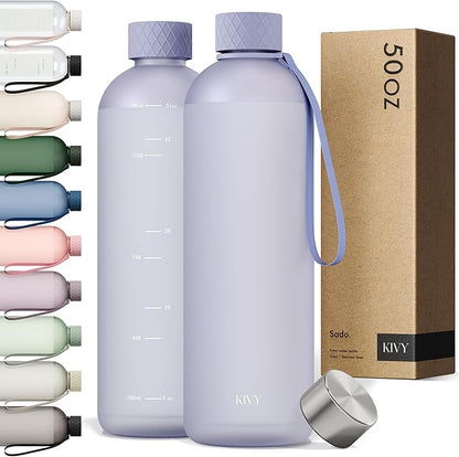 KIVY Large Water Bottle 50oz [Lightweight & Shatterproof] Fits Backpack & Cupholder for Travel, Sports, School - Extra large water bottle no straw - 1.5 Liter water bottles - 50oz Water bottle Blue