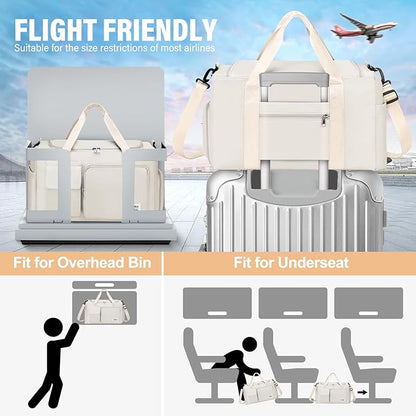 Gym & Dance Duffle Bag - Spacious Travel Organizer with Compartments (Beige)