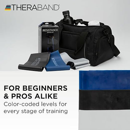 THERABAND Resistance Bands Set, Advanced Kit, Blue, Black, Silver, Latex Elastic Bands for Exercise & Physical Therapy, Strength Training Bands for Upper & Lower Body Fitness