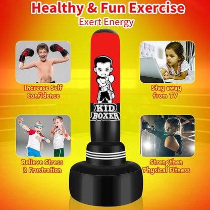 Heavy Punching Bag with Stand Adults Teens,70" Freestanding Boxing Bags Kicking Bag Heavy Bag with Boxing Gloves and Electric Air Pump, Kickboxing Training Equipment Bags Thai Fitness Karate
