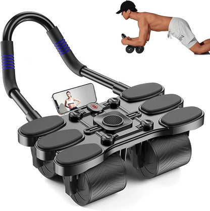 Ab Roller for Core Workout – 4 Wheel Ab Roller for Stability with Elbow Support – Automatic Rebound Ab Wheel Machine for Home Gym – Core Exercise Equipment for Men and Women