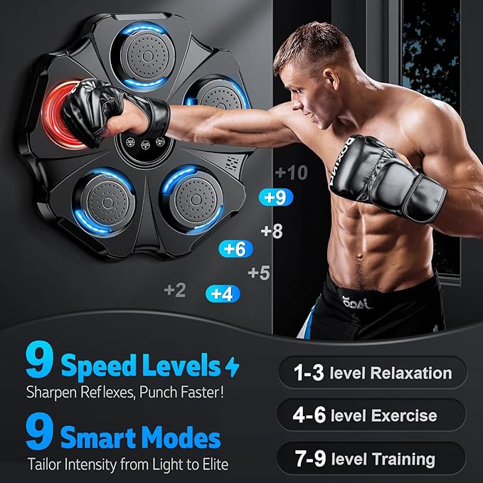2025 Upgraded Music Boxing Machine - Interactive Punching Trainer, Large Size Wall Mounted Electronic Boxing Target with Adult & Kids Gloves, 9 Modes & 9 Speeds for Adults & Kids