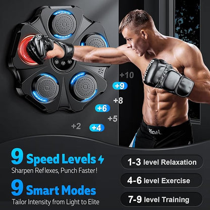 2025 Upgraded Music Boxing Machine - Interactive Punching Trainer, Large Size Wall Mounted Electronic Boxing Target with Adult & Kids Gloves, 9 Modes & 9 Speeds for Adults & Kids