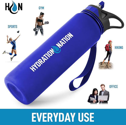 Hydration Nation (32oz Water Bottle With Time Marker - Leak Proof Water Bottles With Times To Drink For Fitness & Sports - 32oz Water Bottle With Straw For Drinking - Water Tracker Bottles (Blue)