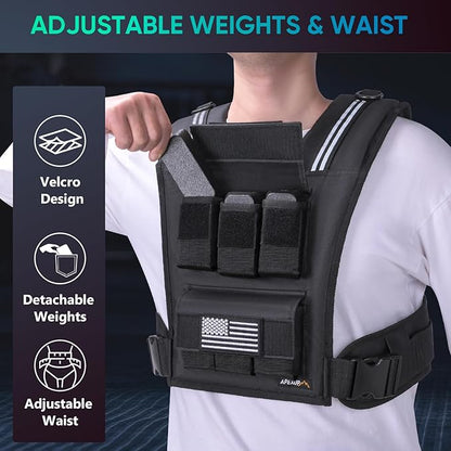 APEXUP Adjustable Weighted Vest Men 20lbs/30lbs/40lbs Weights with Reflective Stripe, Weight Vest Woman Workout Vest for Strength Training Running Walking