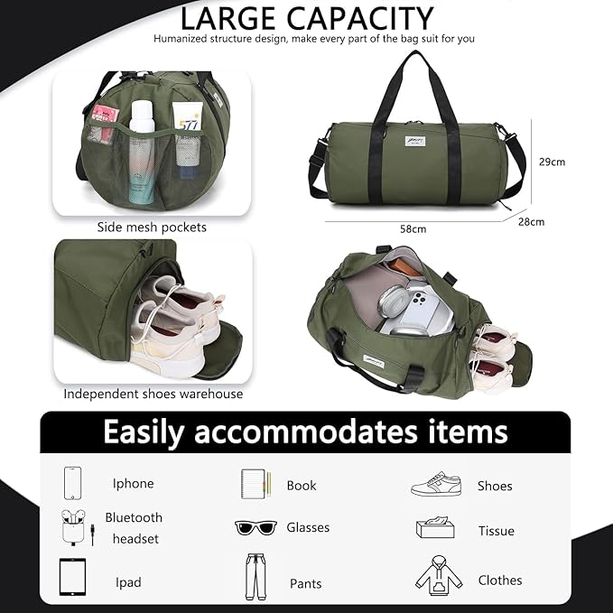 BE SMART Waterproof Mens Gym Bag with Shoe Compartment, Sports Gym Duffle Bag with Adjustable Strap for Men Women, Lightweight Large Sport Duffel Bag for Travel, Sports, Fitness(Navy Blue)