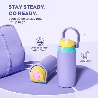 POWCAN 18 oz Insulated Water Bottle: 2-in-1 Push-Button Spout & Quick-Flip Straw, Leakproof, Cold 24Hrs, Fits Car Cup Holder, Metal Sports Water Bottle, Gift for Women, Girls, Daughter (Tangled Shine)