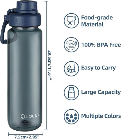 OLDLEY 32 oz Water Bottle, Sports Tritan Water Bottle with Carry Handle and Spout Lid, Leakproof & BPA Free Large Water Bottles for Home,Travel, School, Outdoors, Gym,Ink Blue