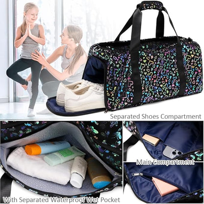 Duffle Bag for Girls Fluffy Dance Bag for Girls Ballet Bag Girls Sports Gym Bag Water Resistant Travel Duffle Bags with Shoes Compartment Wet Pocket