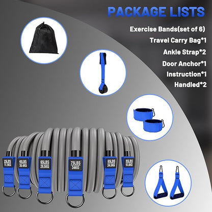 Heavy Duty Resistance Bands Set with Handles, Ankle Straps & Door Anchor – 300LBS Exercise Bands for Home Gym, Muscle Training, Physical Therapy, Yoga, Full Body Workout for Men & Women