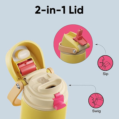 Insulated Water Bottle with Straw - Encool Stainless Steel Water Bottle with Push Button Lid, Leak-Proof & BPA-Free, Keeps Cold for 24 Hours for Sports, Travel, Gym (24 oz, Ginger)