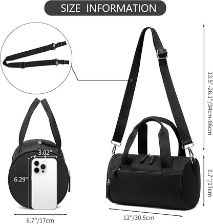 Mini Gym Bag for Women Girls Cute Small Duffle Bag 12'' with Multifunctional Pockets Workout Sport Bags Dance,Fitness,Yoga (Black)