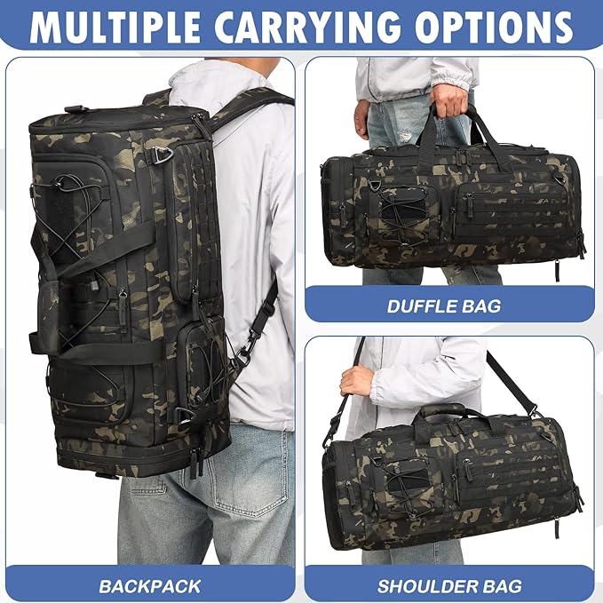 Gym Bag for Men and Women, 50L Extra Large Duffle Bag, 3-in-1 Travel Sports Duffel Bags with Shoe & Laptop Compartment for Overnight Weekender Gym Traveling Workout Deployment, Black CM