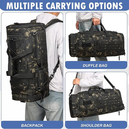 Gym Bag for Men and Women, 50L Extra Large Duffle Bag, 3-in-1 Travel Sports Duffel Bags with Shoe & Laptop Compartment for Overnight Weekender Gym Traveling Workout Deployment, Black CM