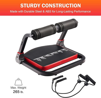 ZELUS Ab Machine with Resistance Bands for Home Gym, 2 in 1 Ab Workout Equipment with Rebound Assist 4 Intensities, Core Strength Trainer Whole Body Exercise Fitness Equipment for Home Workouts