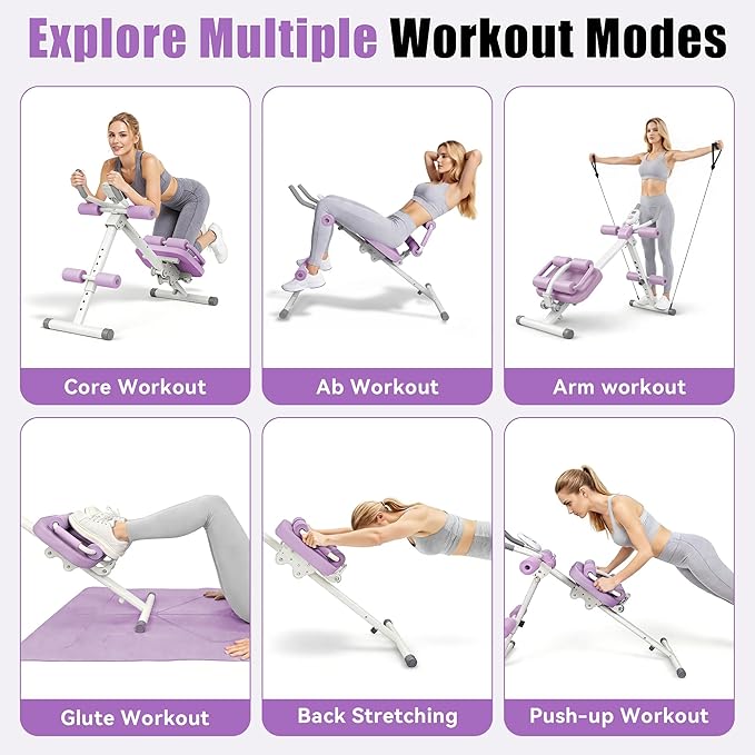 EPHESPORT Multifunctional Ab Machine, Crunch & Sit-Up Core Trainer for Stomach & Ab Workout, Adjustable & Foldable Exercise Equipment, Knee/Back Support, Full Body Workout for Home Gym