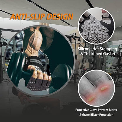 Workout Gloves for Men and Women,Gym Gloves for Weight Lifting with Wrist Support,Exercise,Rock Climbing, Biking,Training,Fitness,Pull up,Fingerless, Breathable and Snug fit