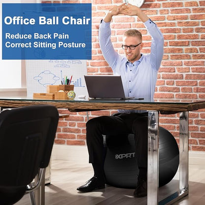 XPRT Fitness Exercise Ball (55/65/75cm) - Yoga Ball for Home Gym Workout, Physical Therapy, Balance, Stability Training - Office Ball Chair with Quick Pump (5 Colors)