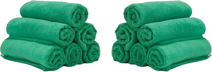 Arkwright Microfiber Gym Towel - (Pack of 12) Soft Lightweight Quick Dry Hotel Quality Hand Towels, Sweat Absorbent, Perfect for Workout, Yoga, Spa, Bathroom, 15 x 24 in, Green