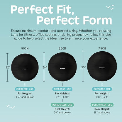Retrospec Luna Exercise Ball with Pump - Anti-Burst Fitness Equipment for Yoga, Core Training & Stability - Home Gym Swiss Ball for Office & Pregnancy
