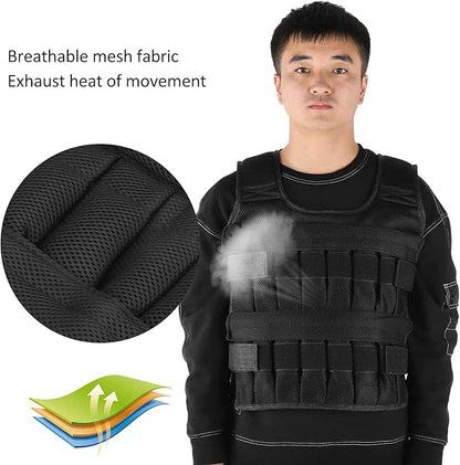 35KG Weighted Vest（Without Weight）, 53x44cm/20.9x17.3in Strength Training Fitness Sandbag Adjustable Sports Running Mesh Vest for Men Women