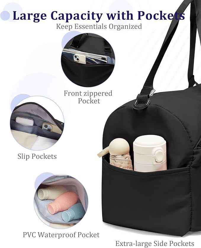 Gym Bag for Women with Shoe Compartment,Travel Duffel Bag for Men Sports Gym Tote Bags Carry on Overnight Bag Personal Item Travel Bag Weekender Bags Swimming Yoga Workout Bag Black