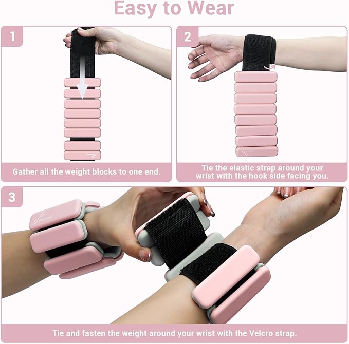 Sportneer Wrist & Ankle Weights for Women Men - 1 Pair (1 lb/2 lb Each) | Adjustable Weighted Bracelet Silicone Bangles for Yoga, Dance, Pilates, Cardio, Aerobics, Gym, Pool Exercises and Jogging
