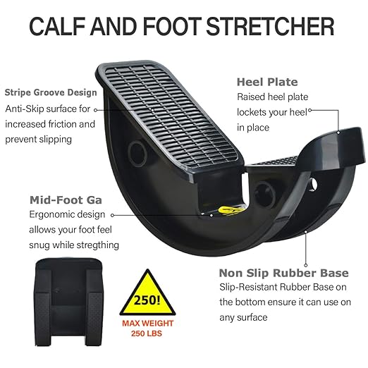 Foot Rocker Calf Stretcher Ankle Plantar Board for Achilles Tendonitis, Muscle Stretch, Feet and Shin Splint Pain Relief - Improve Calf Flexibility, Ankle Mobility - Black