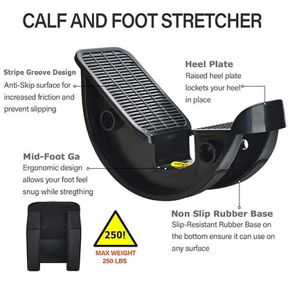 Foot Rocker Calf Stretcher Ankle Plantar Board for Achilles Tendonitis, Muscle Stretch, Feet and Shin Splint Pain Relief - Improve Calf Flexibility, Ankle Mobility - Black
