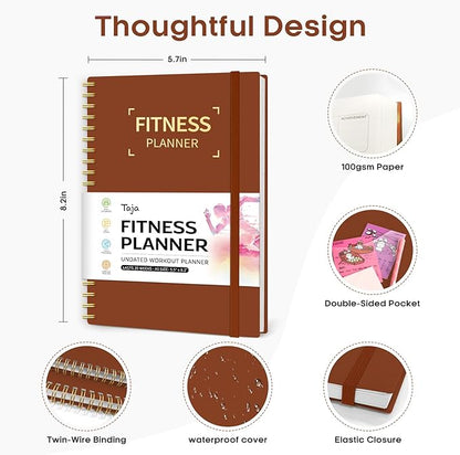 Fitness Workout Journal for Women & Men, A5(5.5" x 8.3") Workout Log Book Planner for Tracking, Progress, and Achieving Your Wellness Goals-Rust Brown